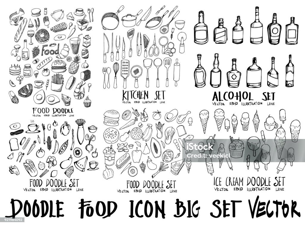 食品落書きイラスト壁紙背景線スケッチ スタイル黒板 eps10 に設定 - 食べ物のロイヤリティフリーベクトルアート