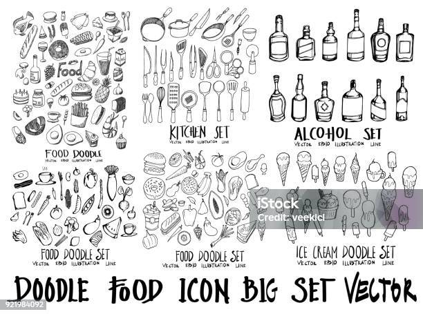 食品落書きイラスト壁紙背景線スケッチ スタイル黒板 Eps10 に設定 - 食べ物のベクターアート素材や画像を多数ご用意 - 食べ物, 描く, アイコン