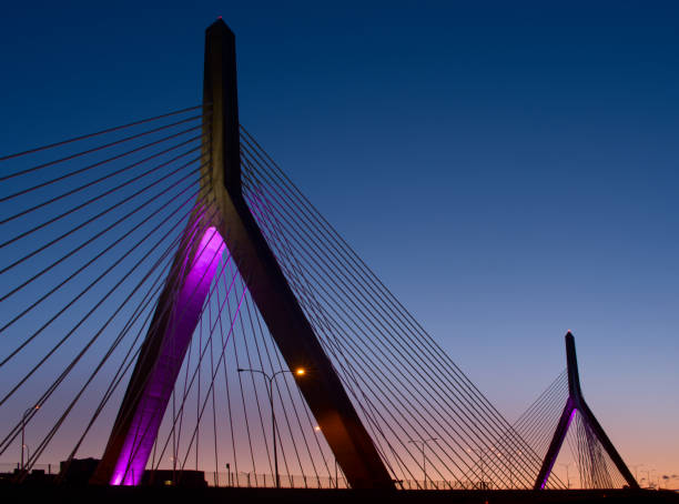 Zakim Bunker Hill Memorial Bridge at night in Boston, Massachusetts, USA