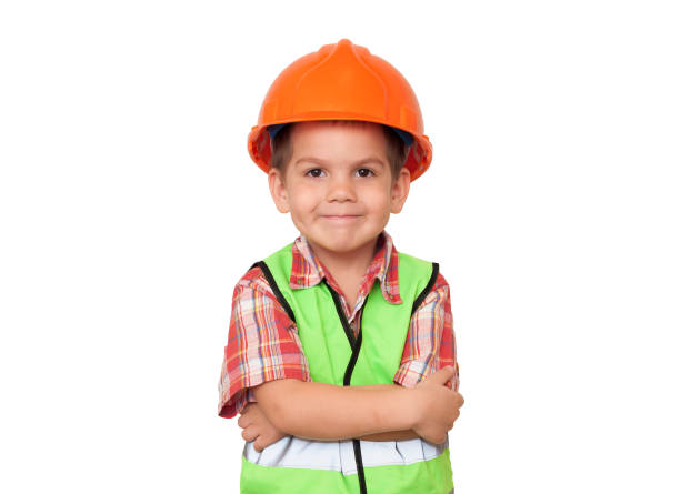 child construction worker stock photo