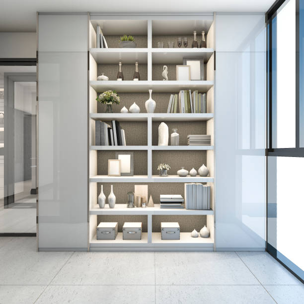 istock 3d rendering modern shelf design in near corridor and window 921996414