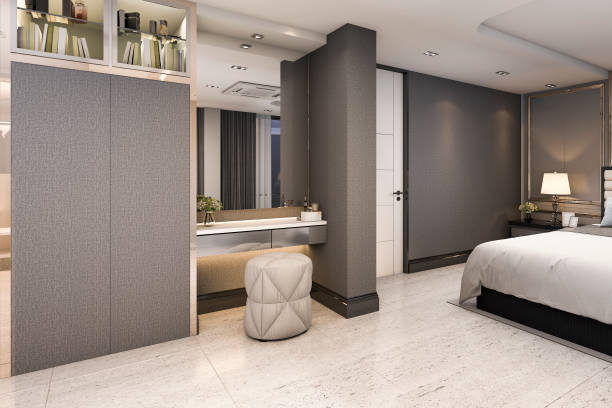 istock 3d rendering make up table near wardrobe in modern bedroom 921996420