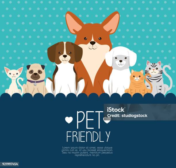 Ilustración de Mascotas Perros Y Gatos Amistosas y más Vectores Libres de Derechos de Mascota - Mascota, Perro, Gato doméstico