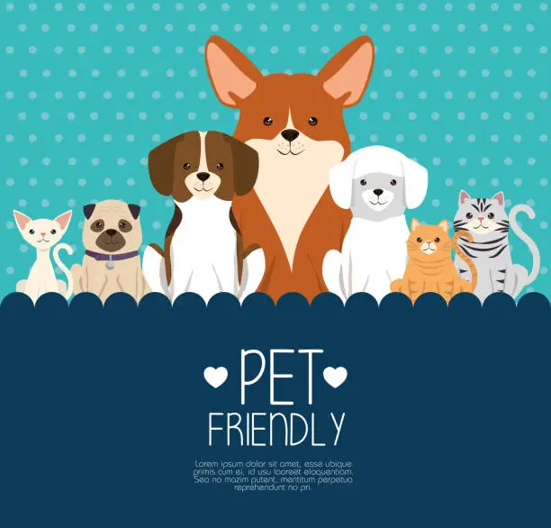 Vector illustration of dogs and cats pets friendly