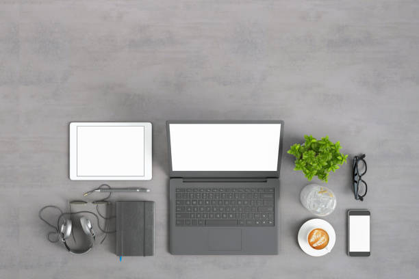 istock Knolling top view office table with laptop 922004188