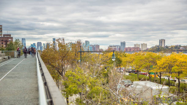 highline una greenway sopraelevata, passerella situata sopra le strade del lato ovest manhattan, new york city - nyc greenway foto e immagini stock