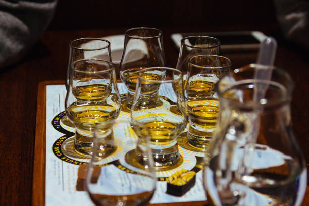 istock A whisky tasting flight of six glasses on a table 922011054