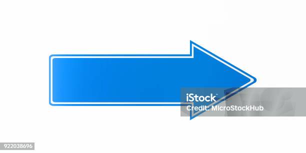 Photo libre de droit de Panneau Sur Fond Blanc En Forme De Flèche Bleue banque d'images et plus d'images libres de droit de Signalisation routière en forme de chevron - Signalisation routière en forme de chevron, Bleu, Direction