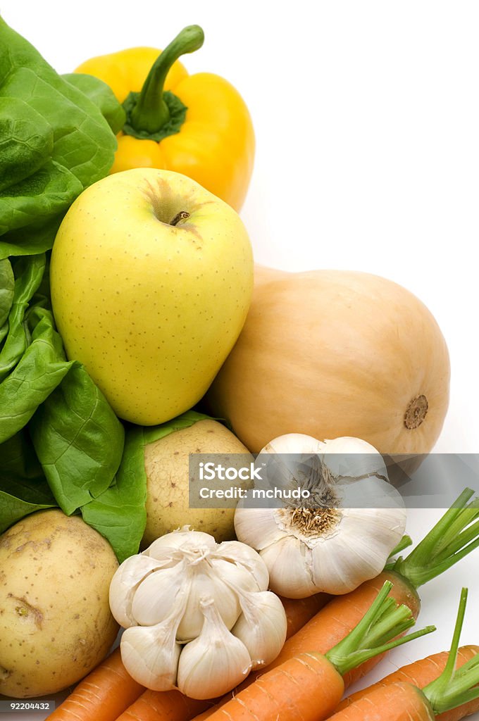 Желтое Яблоко и овощи на белом фоне - Стоковые фото Баттернат сквош роялти-фри
