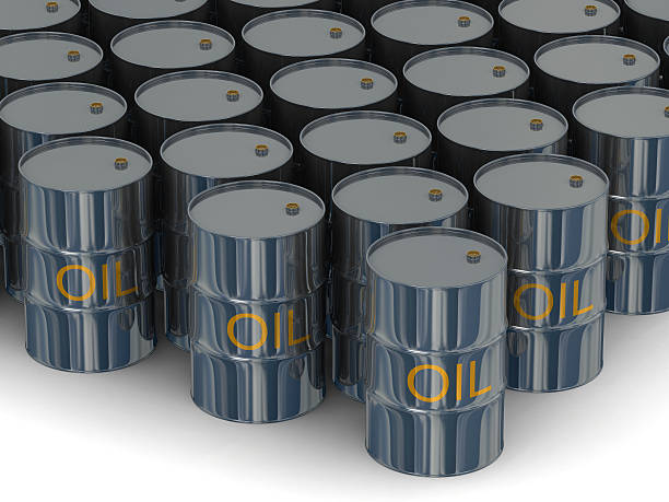 istock Warehouse of kegs with oil. 3D image 92204539