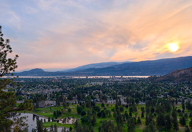 istock Kelowna sunset, after burn of forest fires 92204789
