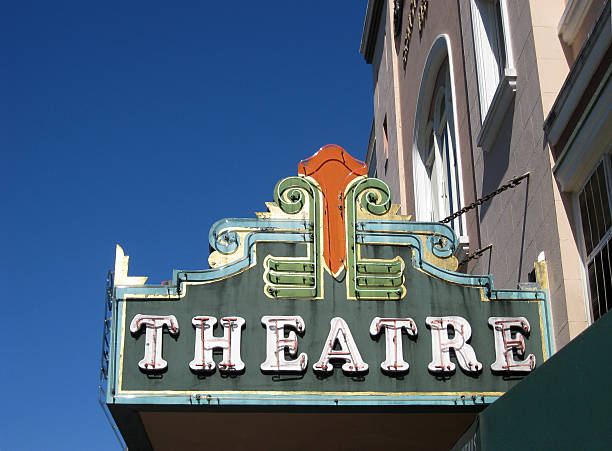 Vintage movie theater marquee sign stock photo