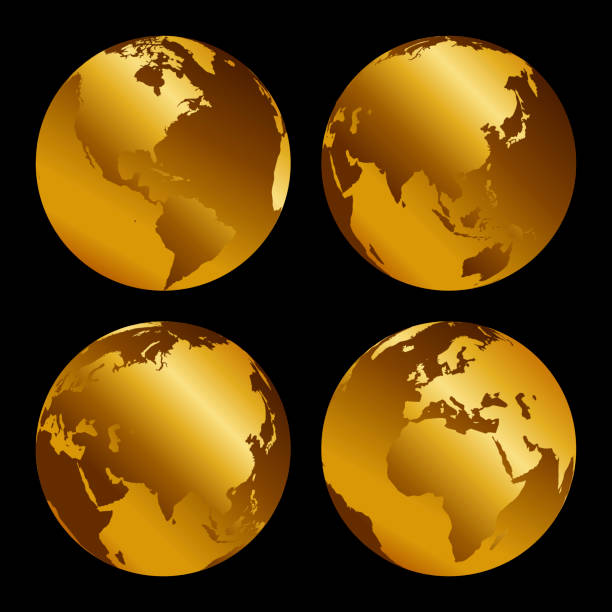 istock Set of golden 3d metal globes on black background, vecor illustration 922055826
