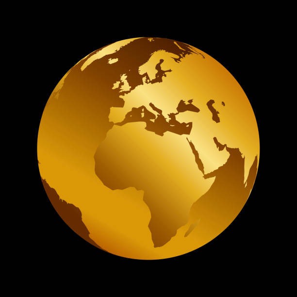 istock Africa golden 3d metal planet backdrop view . World map vector illustration on black background 922055830