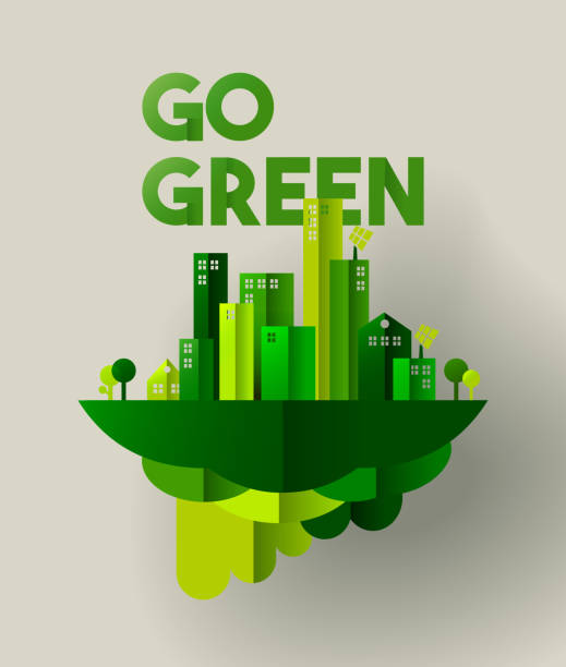 Green city paper cut concept for environment care Eco friendly city concept illustration for sustainable urban lifestyle. Go green typography quote with houses and towers in paper cut style. EPS10 vector. environmental issues illustrations stock illustrations