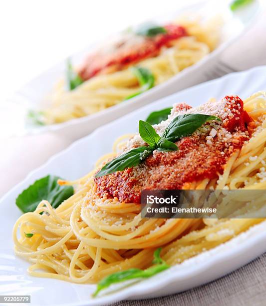 Pasta And Tomato Sauce Stock Photo - Download Image Now - Assistance, Basil, Bowl