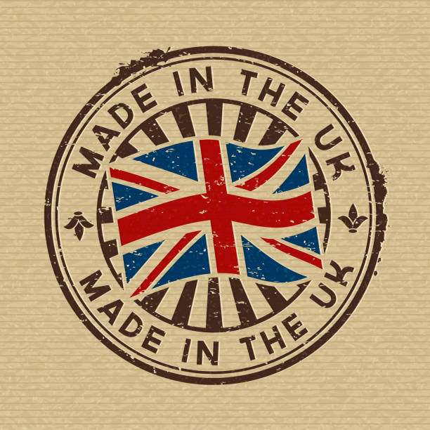 Made in the UK. Stamp on wooden background - ilustração de arte vetorial