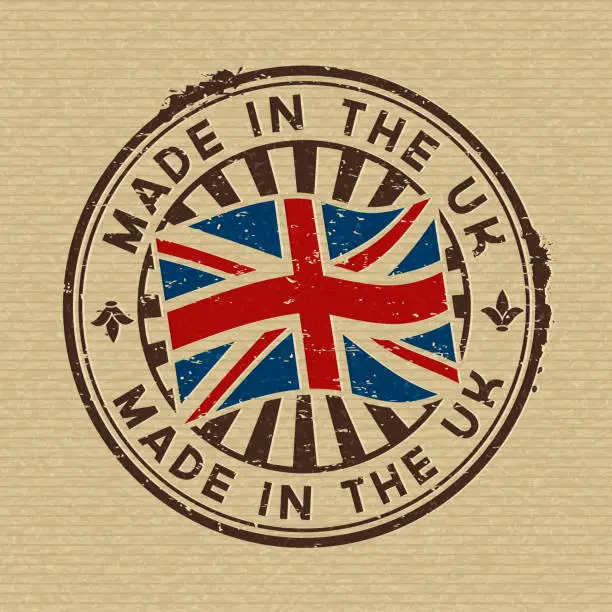 Vector illustration of Made in the UK. Stamp on wooden background