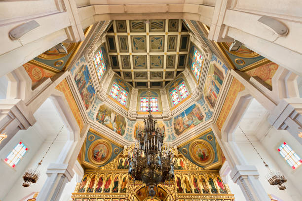 Almaty, Kazakhstan - May 31, 2017: View over the interior of Zenkov Cathedral, in Almaty, Kazakhstan.
