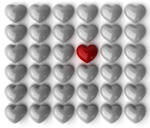 Group of gray heart with one red stock photo