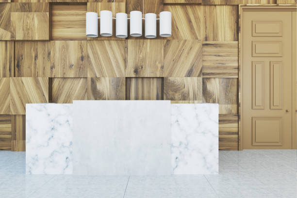 istock White reception in a wooden office, close up 922076530