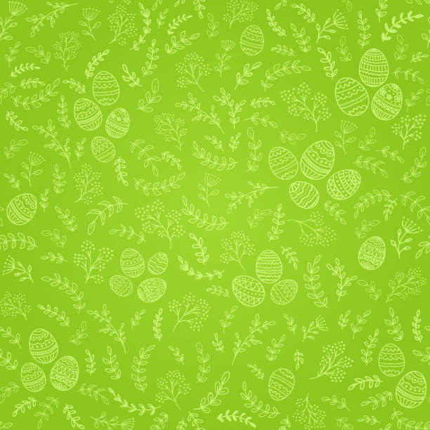 bezszwowe dekoracje wielkanocne z jajkami na zielonym tle - pattern easter flower spotted stock illustrations