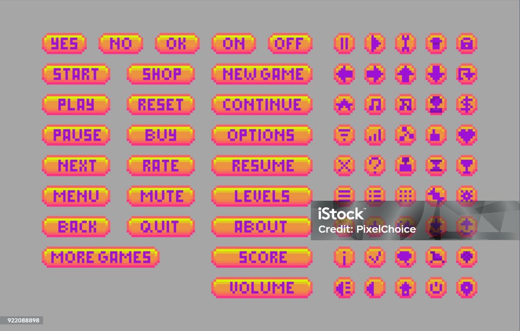 Boutons brillants de pixel art. - clipart vectoriel de Jeu libre de droits