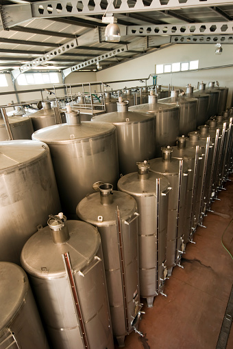These  are wine tanks.Wide angle lens was used..
