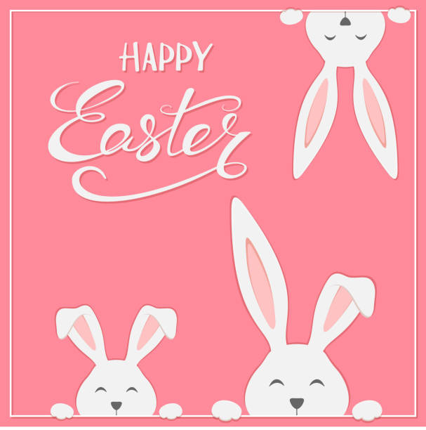 ilustraciones, imágenes clip art, dibujos animados e iconos de stock de conejos de pascua en fondo rosa - easter bunny