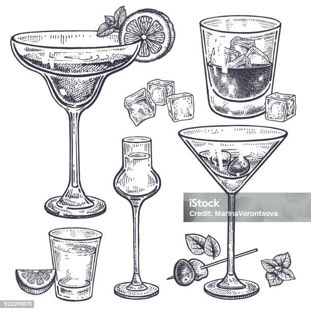 Vetores de Conjunto De Bebidas Alcoólicas e mais imagens de Coquetel - Coquetel, Ilustração e Pintura, Bebida