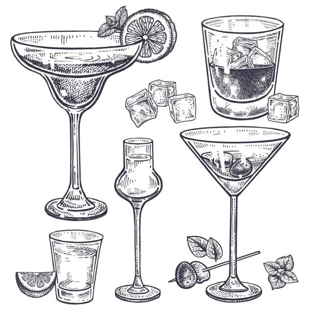 Vector illustration of Alcoholic drinks set.