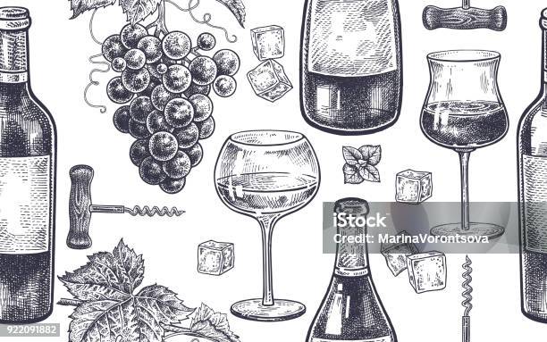 Modèle Sans Couture Avec La Consommation De Vin Vecteurs libres de droits et plus d'images vectorielles de Vin - Vin, Illustration, Bouteille de vin