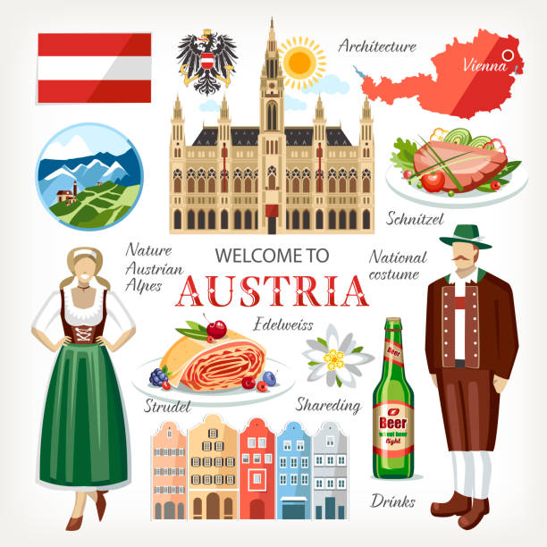 zestaw symboli ausrtria - upper austria stock illustrations