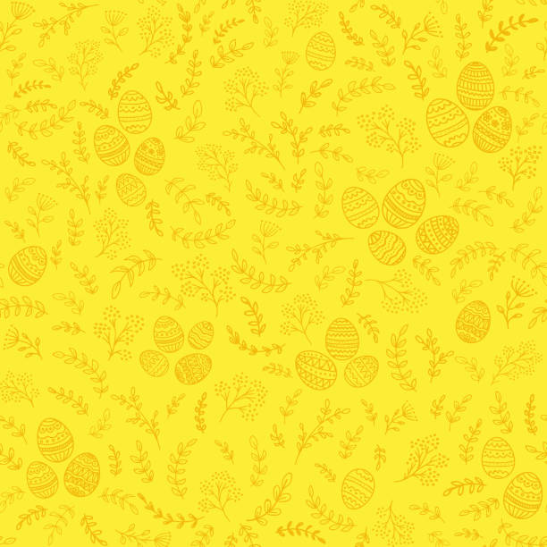 bezszwowe dekoracje wielkanocne z jajkami na żółtym tle - pattern easter flower spotted stock illustrations