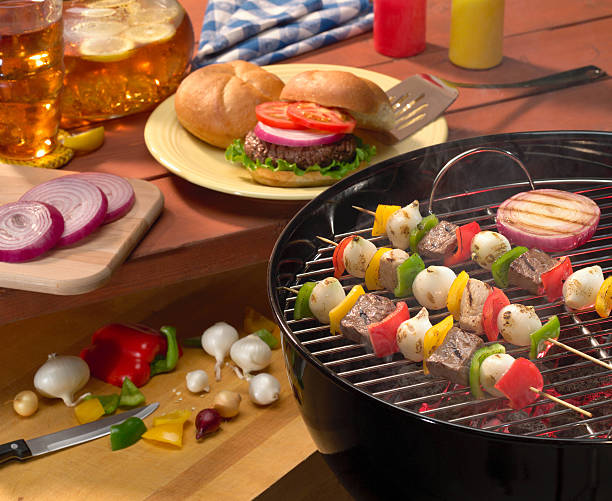 Background of a Table Set for an American BBQ with Red White and Blue
