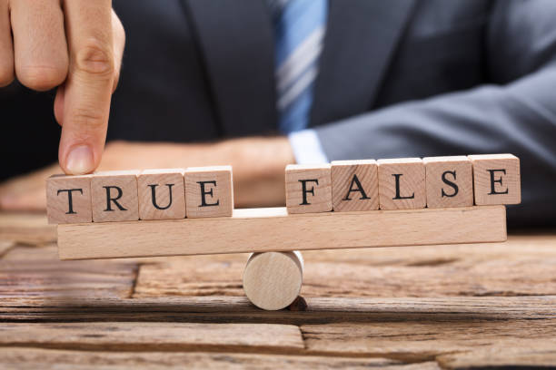 istock Businessman With True And False Blocks On Seesaw 922107118