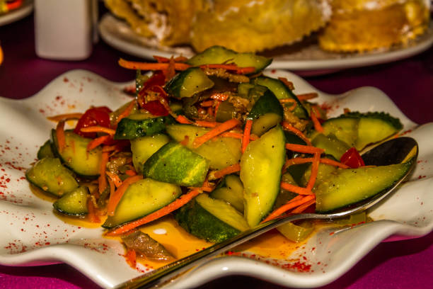 salad part of banquet. Almaty, Kazakhstan, Central Asia