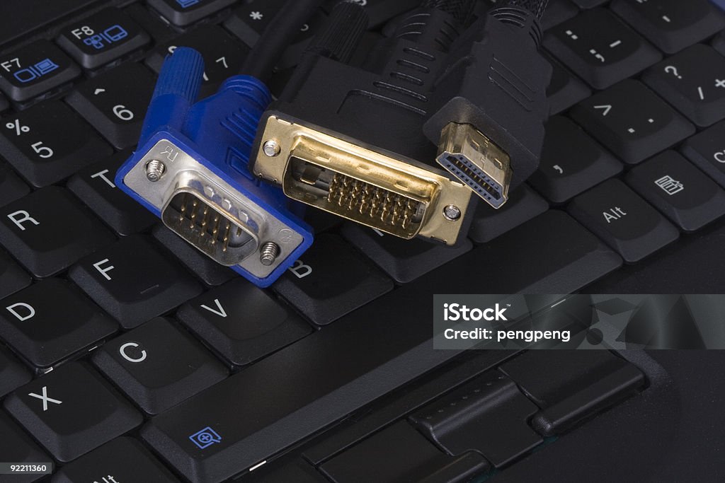 DIV, HDMI-, VGA- Anschluss auf laptop-Tastatur - Lizenzfrei Computer Stock-Foto