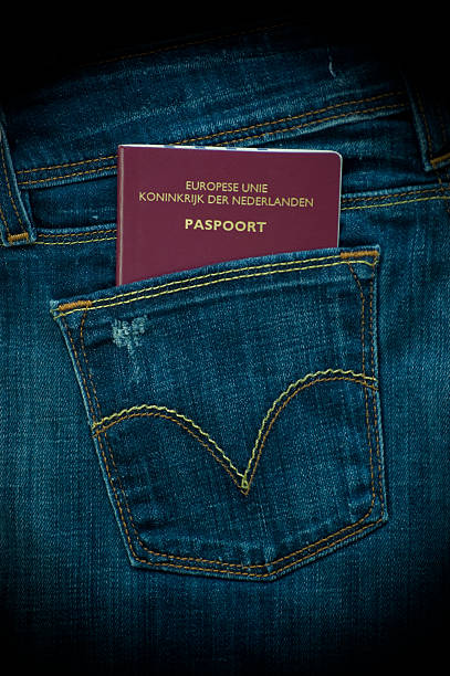 Dutch passport in the pocket stock photo