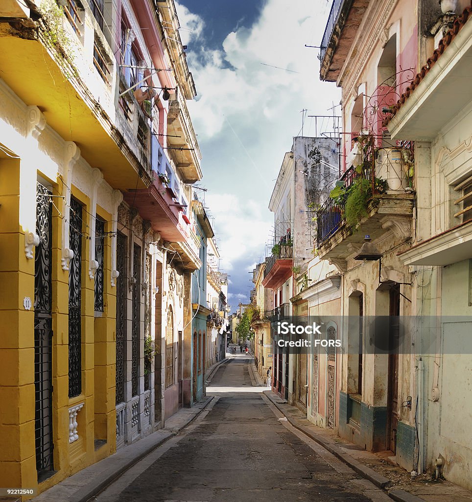 Old havana street A view of Old Havana street with colorful house facades Architecture Stock Photo