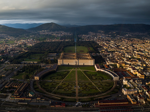 Famous Italy city Caserta from aerial view, UNESCO