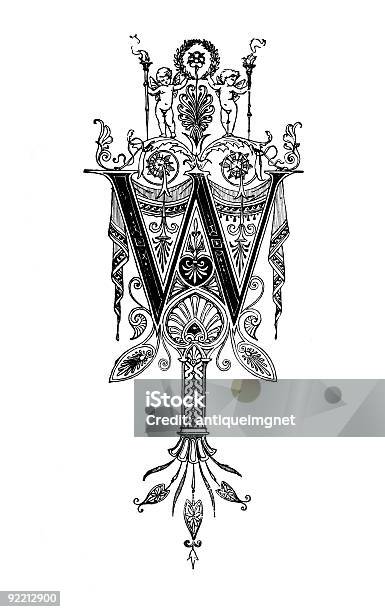 Romanesque Neoclassical Design Depicting The Letter W Stock Illustration - Download Image Now