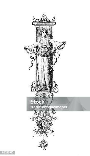 Românico Neoclassical Design Apresentando Uma Flor Menina Romana - Arte vetorial de stock e mais imagens de Adulto