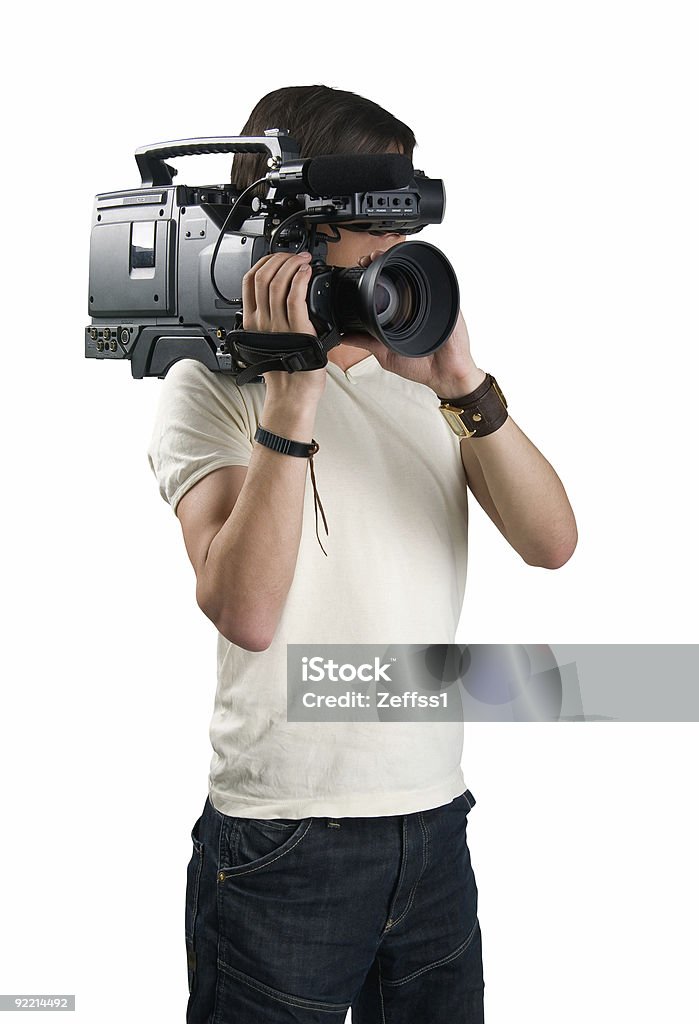 Cameraman, aislado sobre fondo blanco - Foto de stock de Operador de cámara libre de derechos