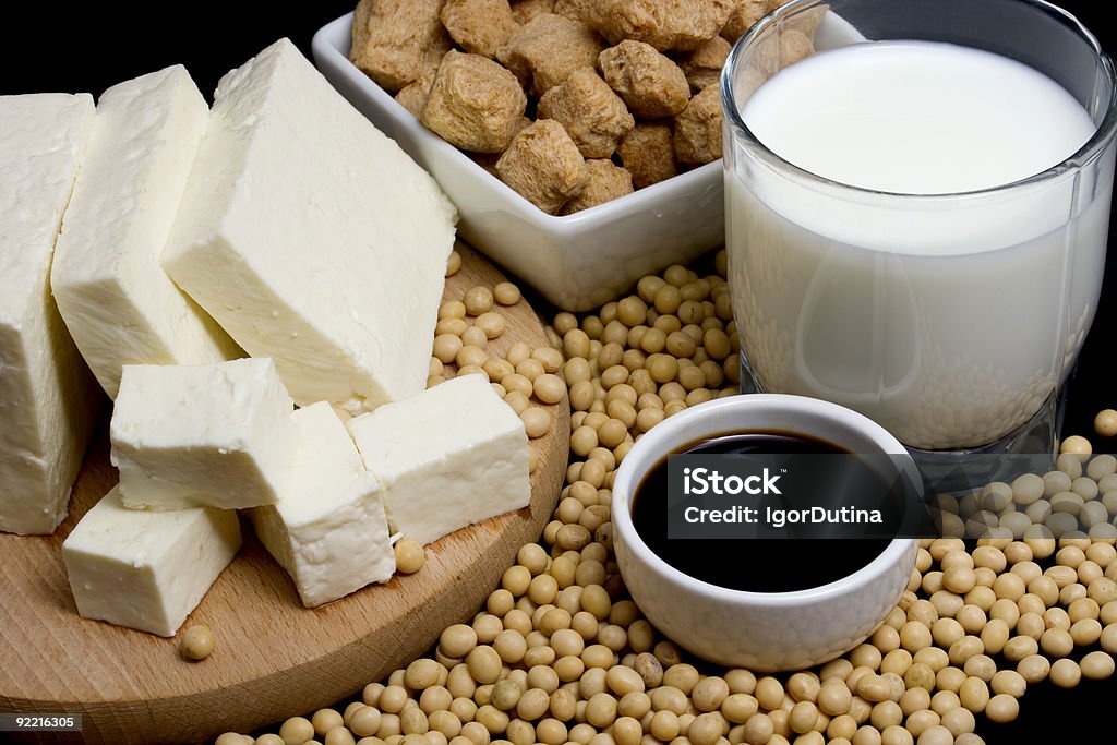 Soy products Soy sauce, tofu and other soy products Soybean Stock Photo