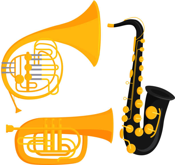 illustrations, cliparts, dessins animés et icônes de instruments de musique outils musicien acoustique matériel orchestre vector illustration du vent - trumpet jazz bugle brass instrument