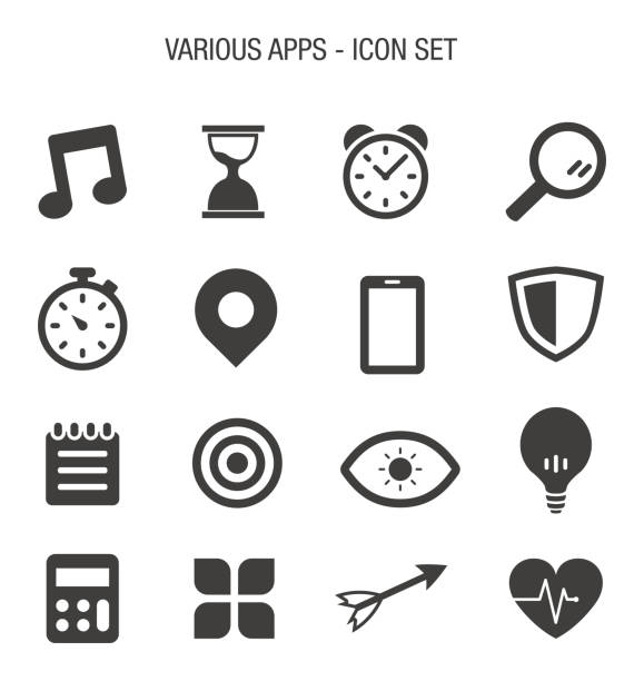 illustrazioni stock, clip art, cartoni animati e icone di tendenza di set di icone varie app - symbol computer icon calendar icon set