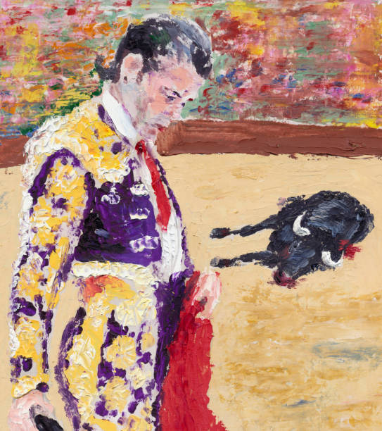 Bullfighting, Blood Sport Bullfighting, Blood Sport, Oil Painting, scanned at 1200 res bullfighter stock illustrations