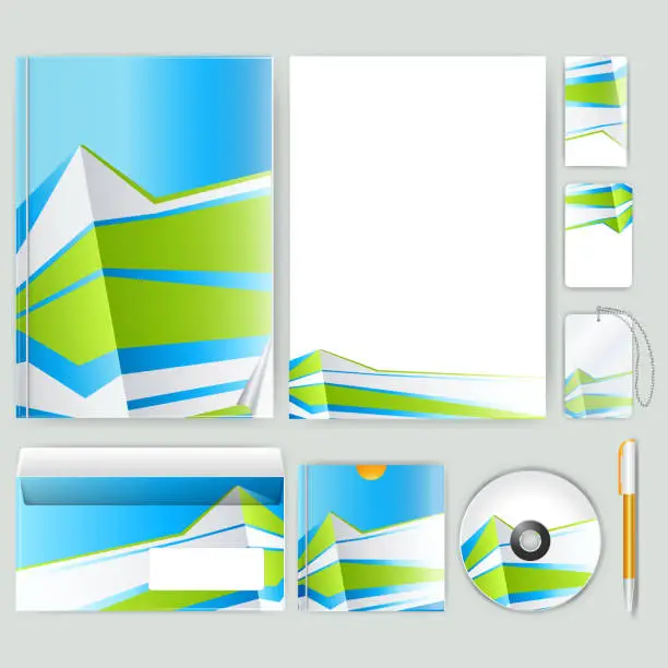 Vector illustration of Corporate identity template with color elements. Vector company business style for brandbook, report and guideline. Stationery template with abstract pattern theme illustration.
