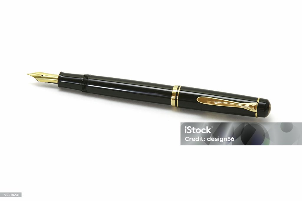 Black fountain pen with gold highlights Bblack fountain pen on white background Author Stock Photo